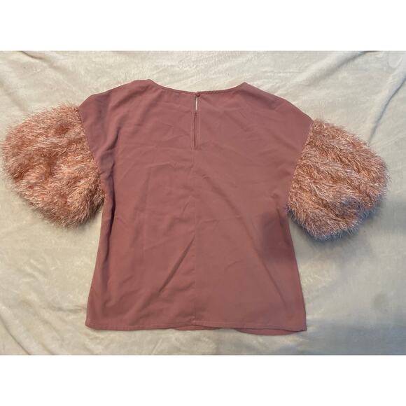 TCEC Faux Fur Blouse Pink Women's S Small Short Sleeve Solid Minimalist Boxy Top - Picture 5 of 9